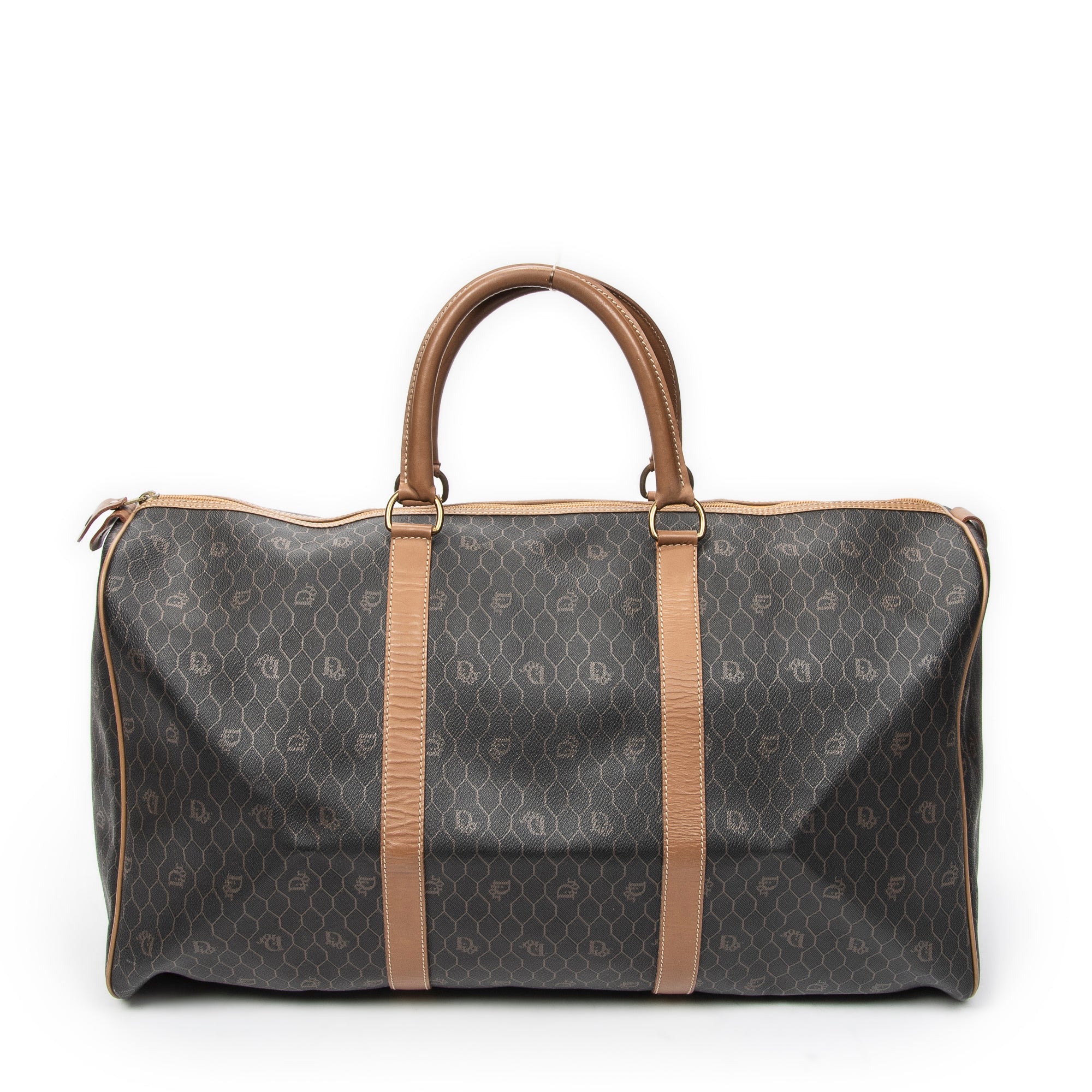 Travel Bag Large Vintage Travel Boston Brown Honeycomb Coated Canvas