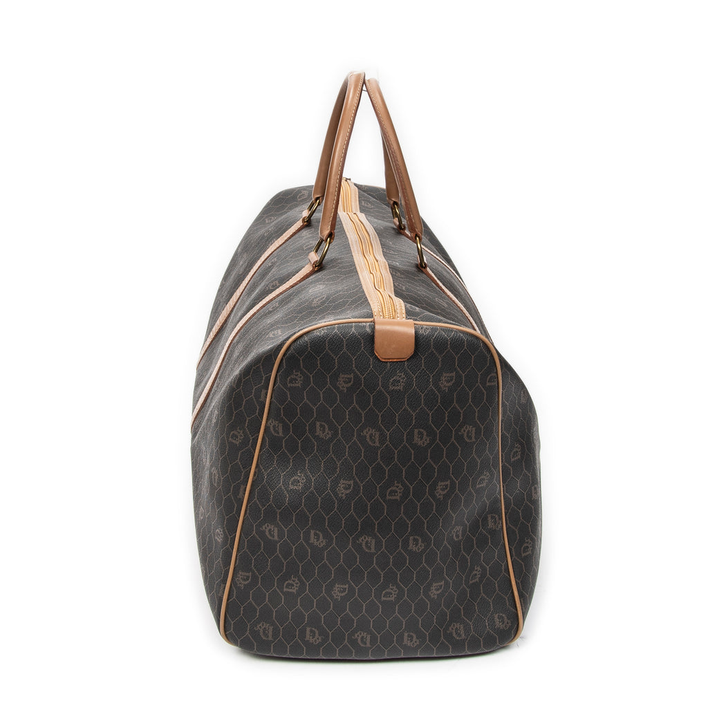 Travel Bag Large Vintage Travel Boston Brown Honeycomb Coated Canvas