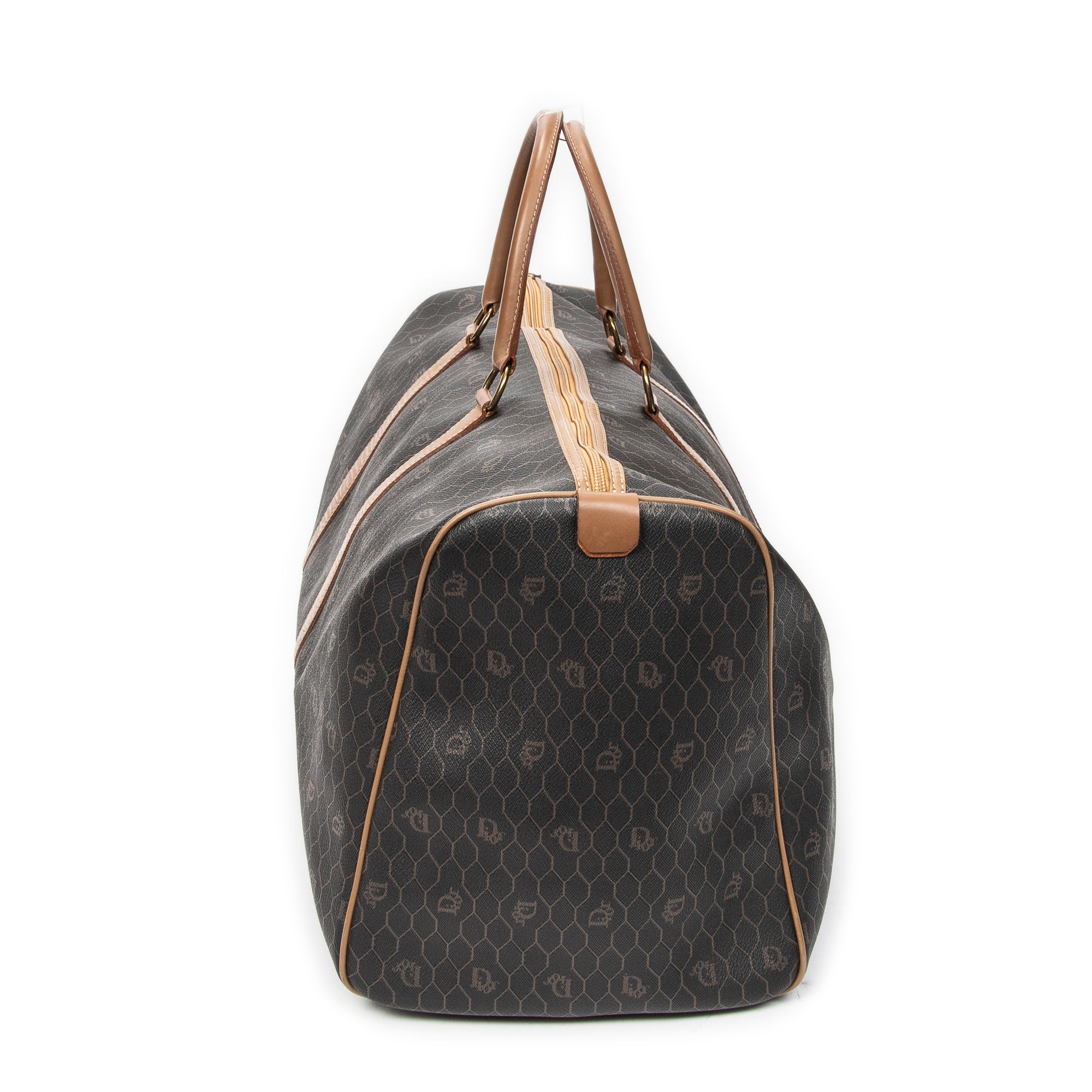 Travel Bag Large Vintage Travel Boston Brown Honeycomb Coated Canvas
