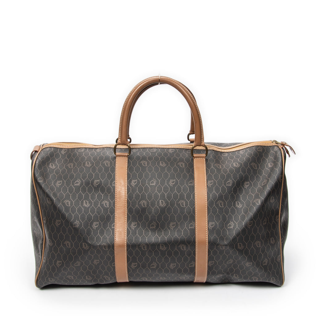 Travel Bag Large Vintage Travel Boston Brown Honeycomb Coated Canvas