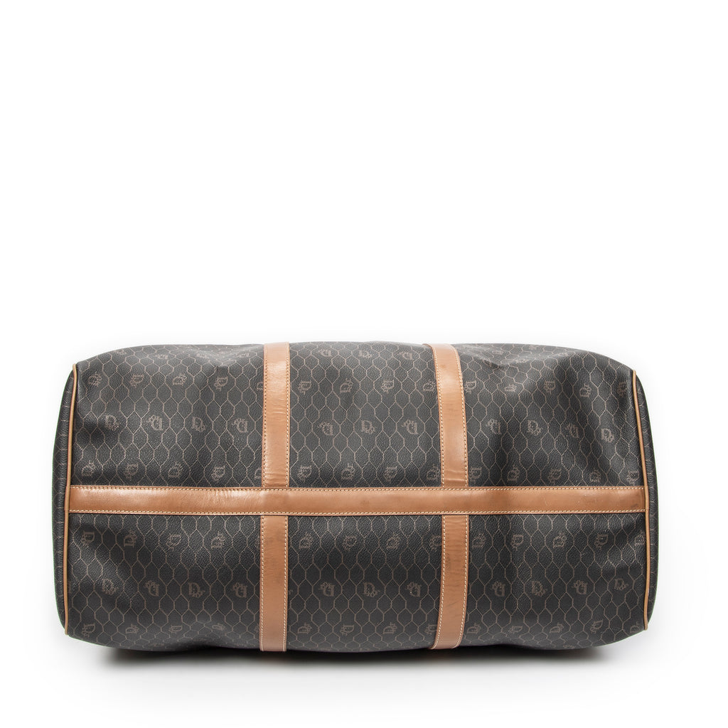 Travel Bag Large Vintage Travel Boston Brown Honeycomb Coated Canvas