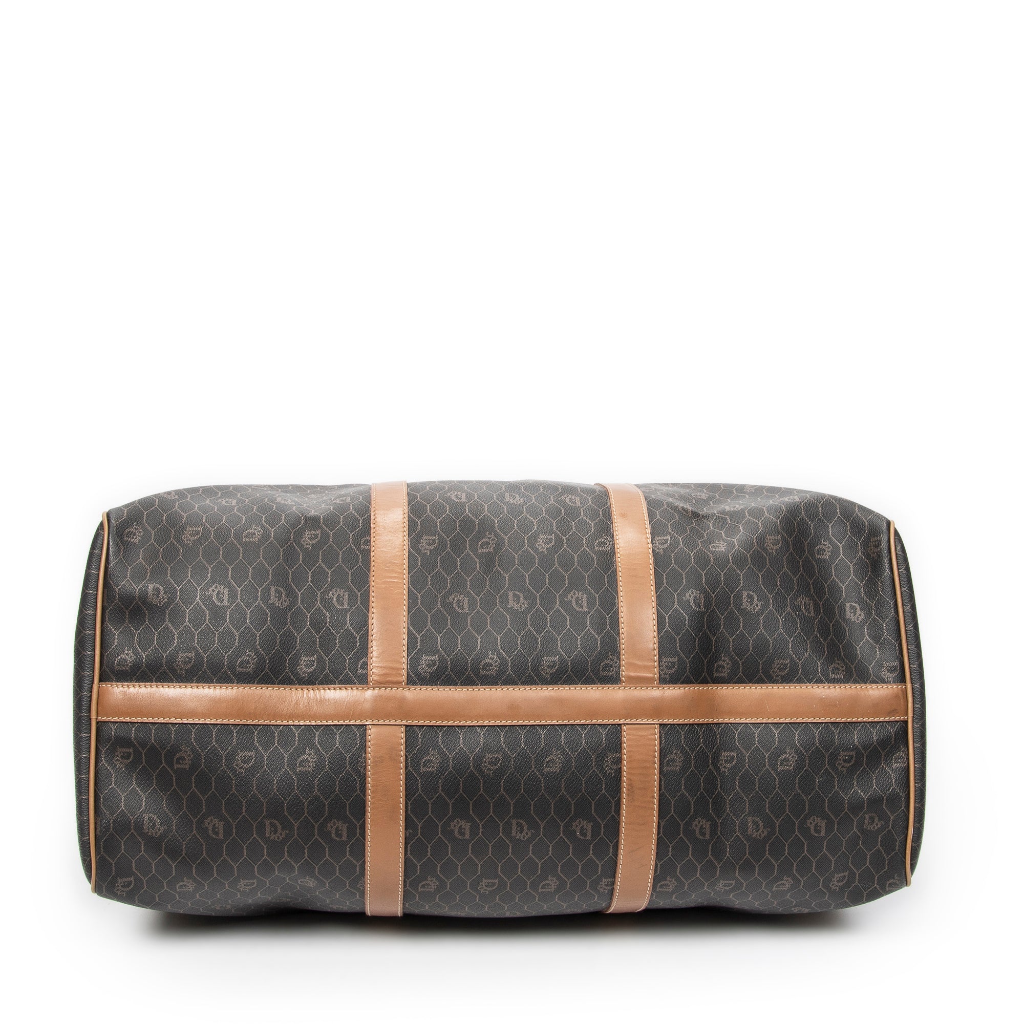 Travel Bag Large Vintage Travel Boston Brown Honeycomb Coated Canvas