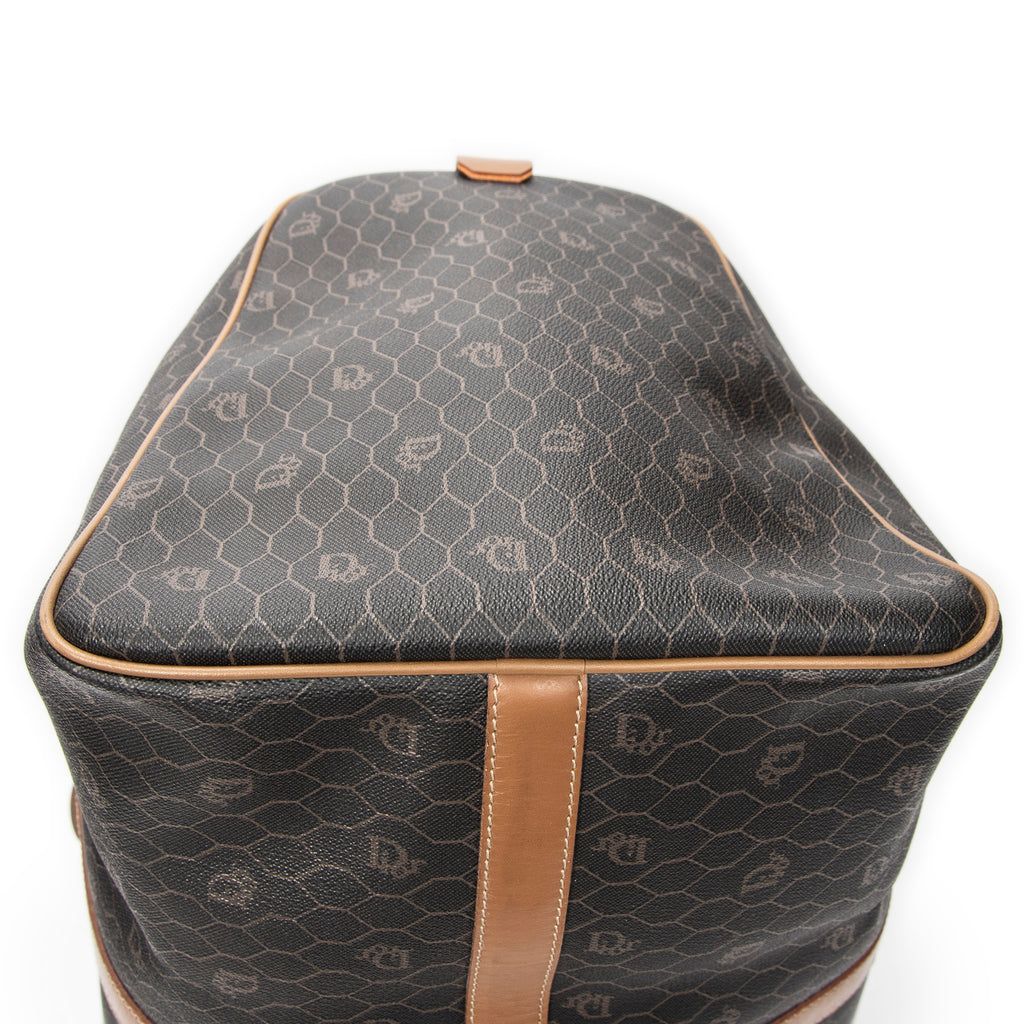 Travel Bag Large Vintage Travel Boston Brown Honeycomb Coated Canvas