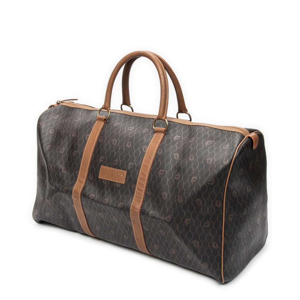 Bolsa de viaje grande Boston vintage Lona revestida de nido de abeja marrón