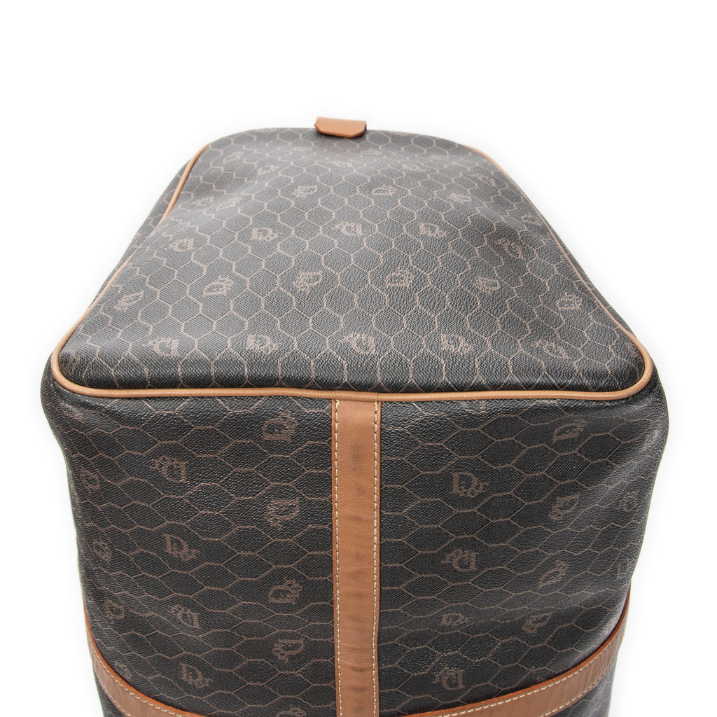 Bolsa de viaje grande Boston vintage Lona revestida de nido de abeja marrón