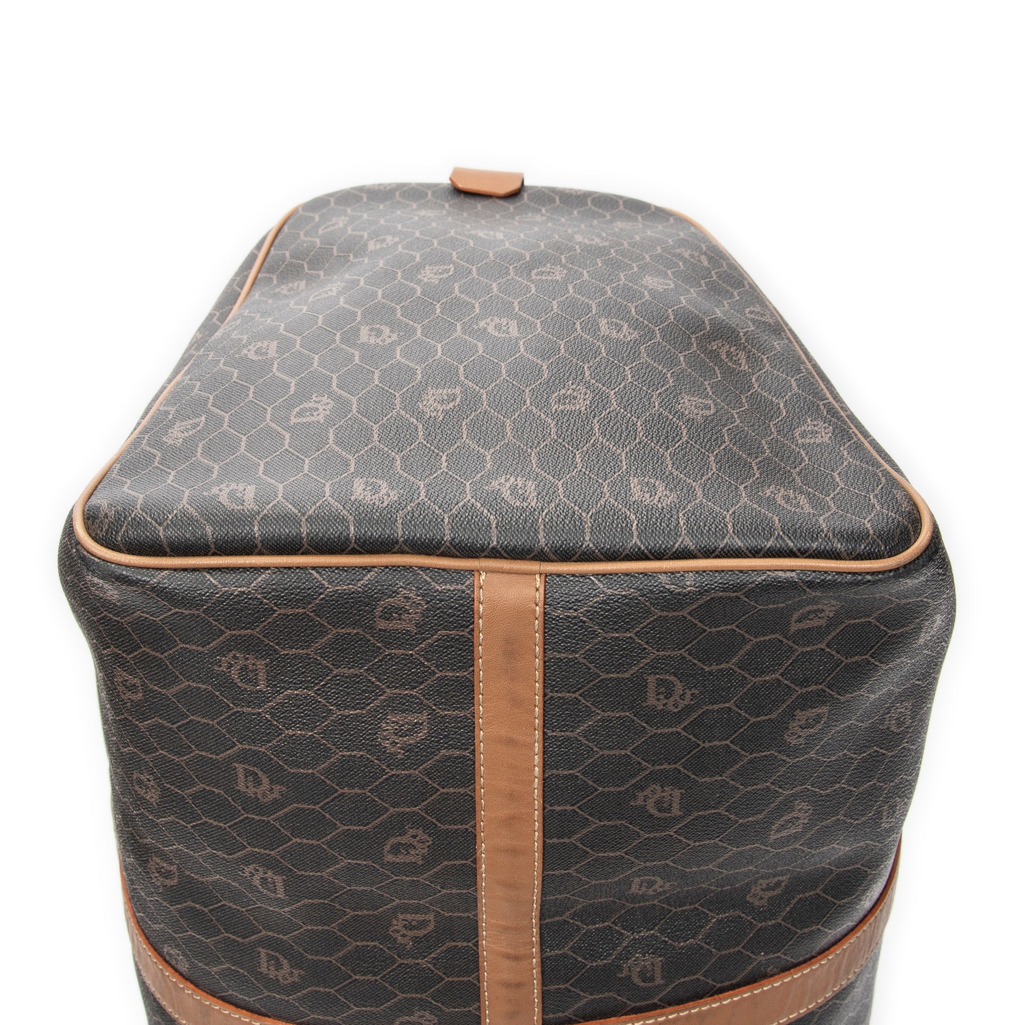 Bolsa de viaje grande Boston vintage Lona revestida de nido de abeja marrón