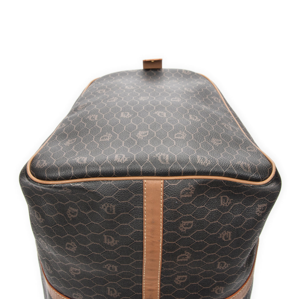 Bolsa de viaje grande Boston vintage Lona revestida de nido de abeja marrón