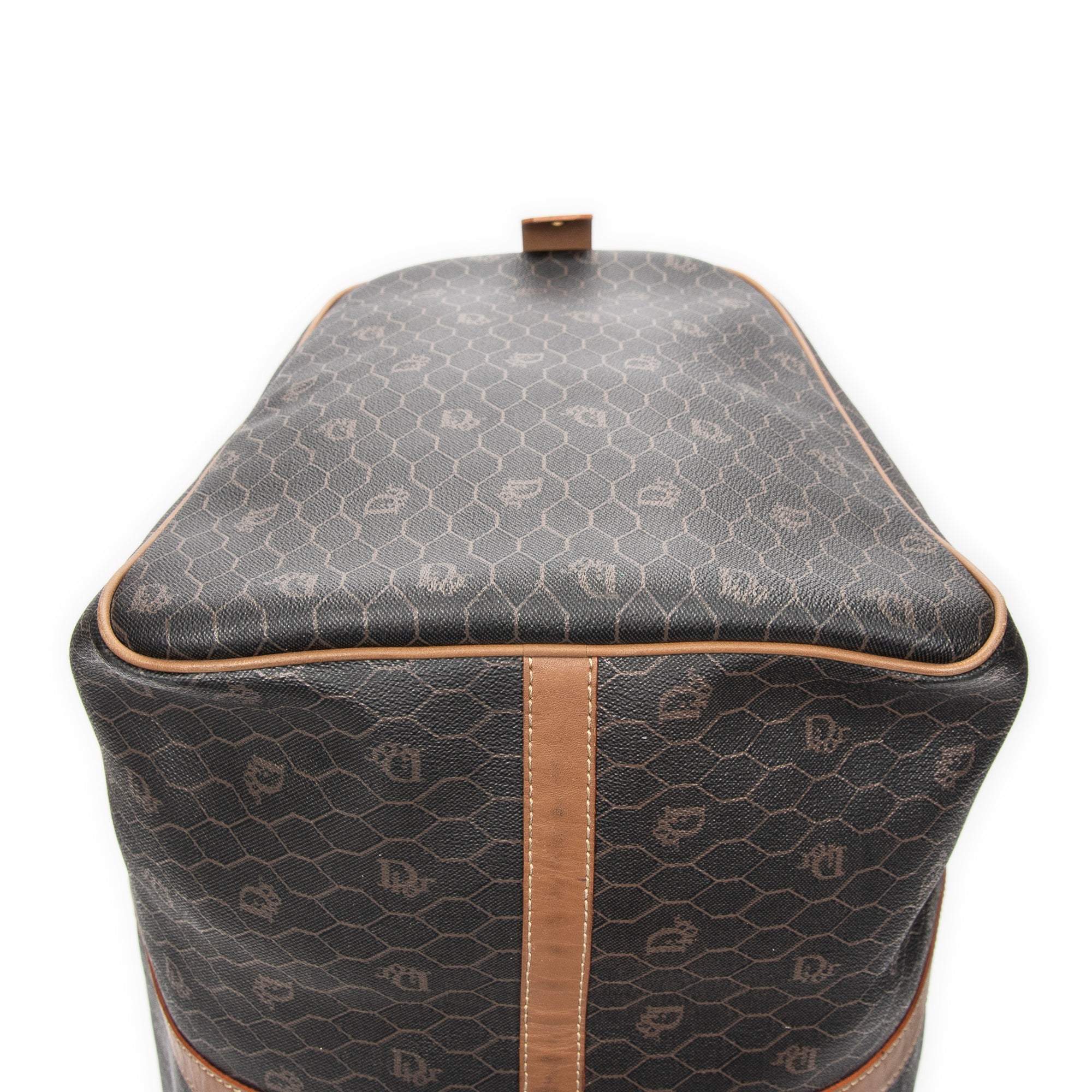 Bolsa de viaje grande Boston vintage Lona revestida de nido de abeja marrón