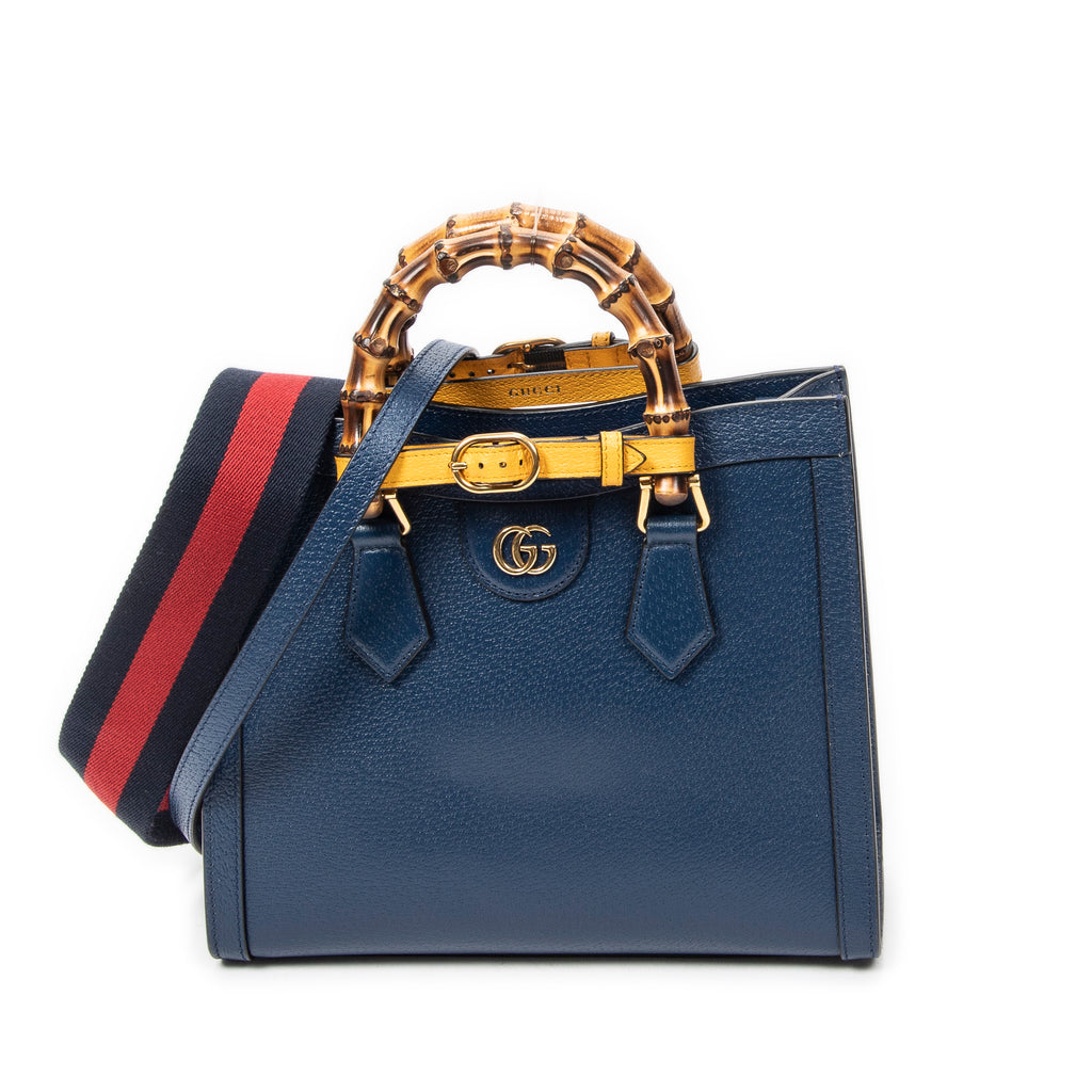 Shoulder Bag Medium Diana Bamboo Tote Navy Grained Calfskin Leather