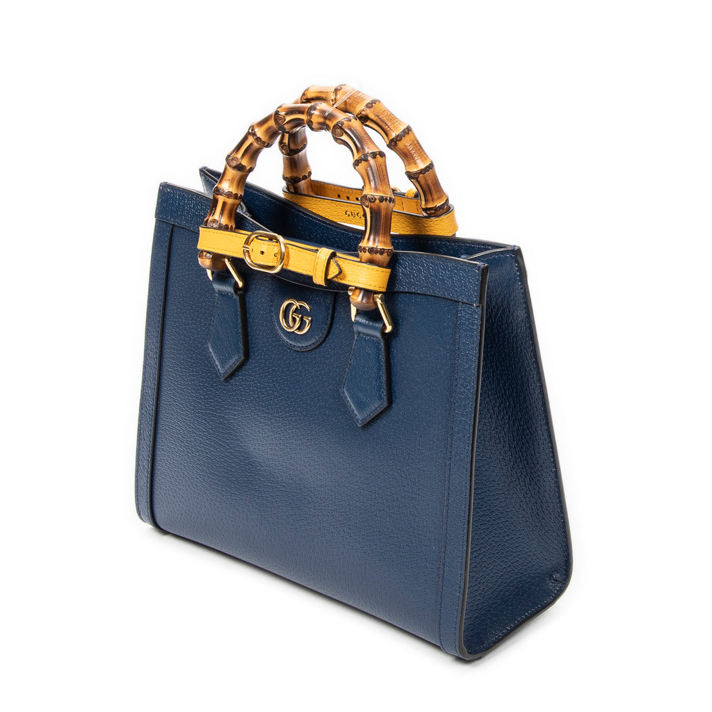 Shoulder Bag Medium Diana Bamboo Tote Navy Grained Calfskin Leather