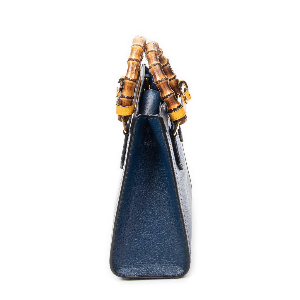 Shoulder Bag Medium Diana Bamboo Tote Navy Grained Calfskin Leather
