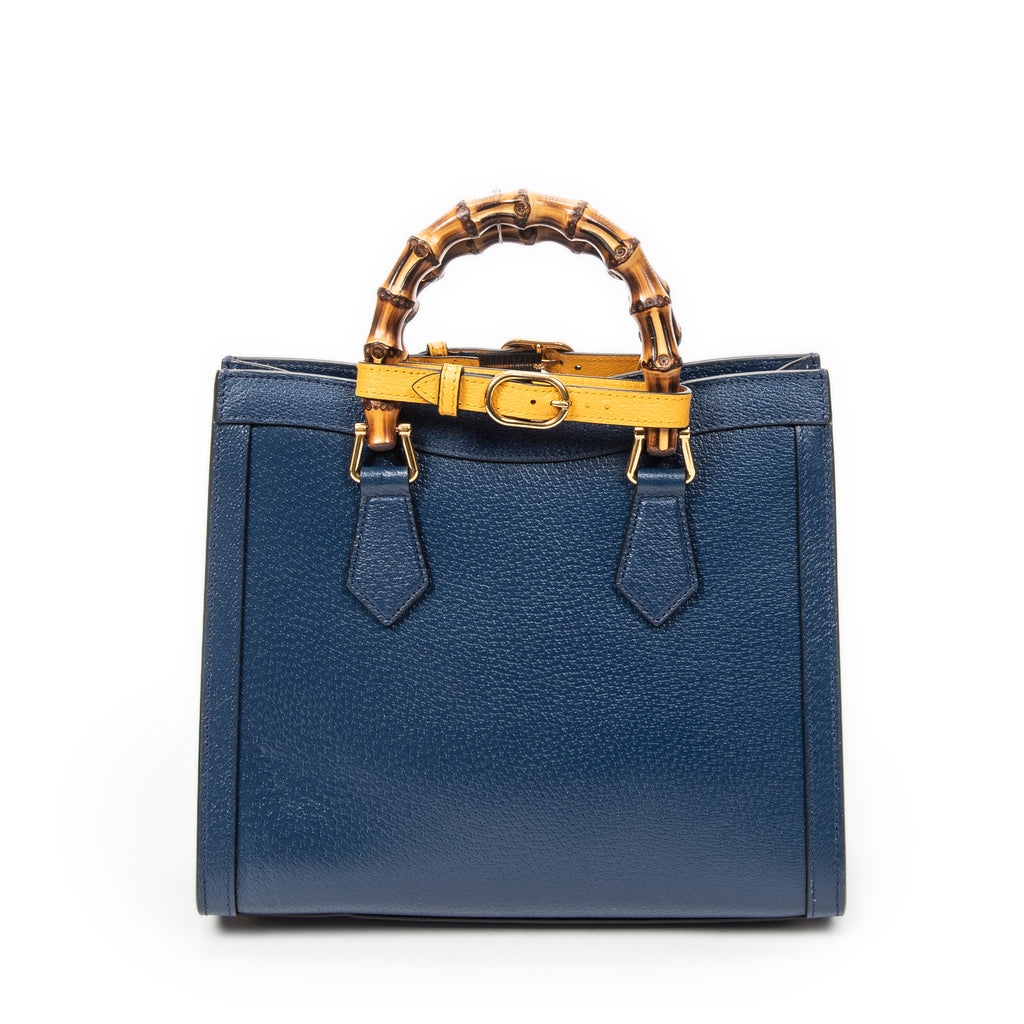 Shoulder Bag Medium Diana Bamboo Tote Navy Grained Calfskin Leather