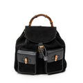 Mochila grande de bambú en piel de ante negra