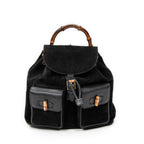 Mochila grande de bambú en piel de ante negra