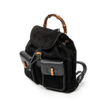 Mochila grande de bambú en piel de ante negra