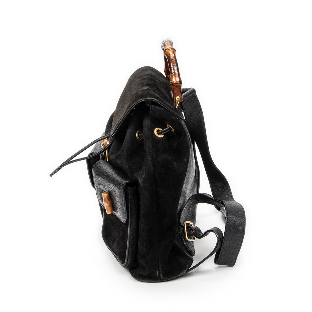 Mochila grande de bambú en piel de ante negra