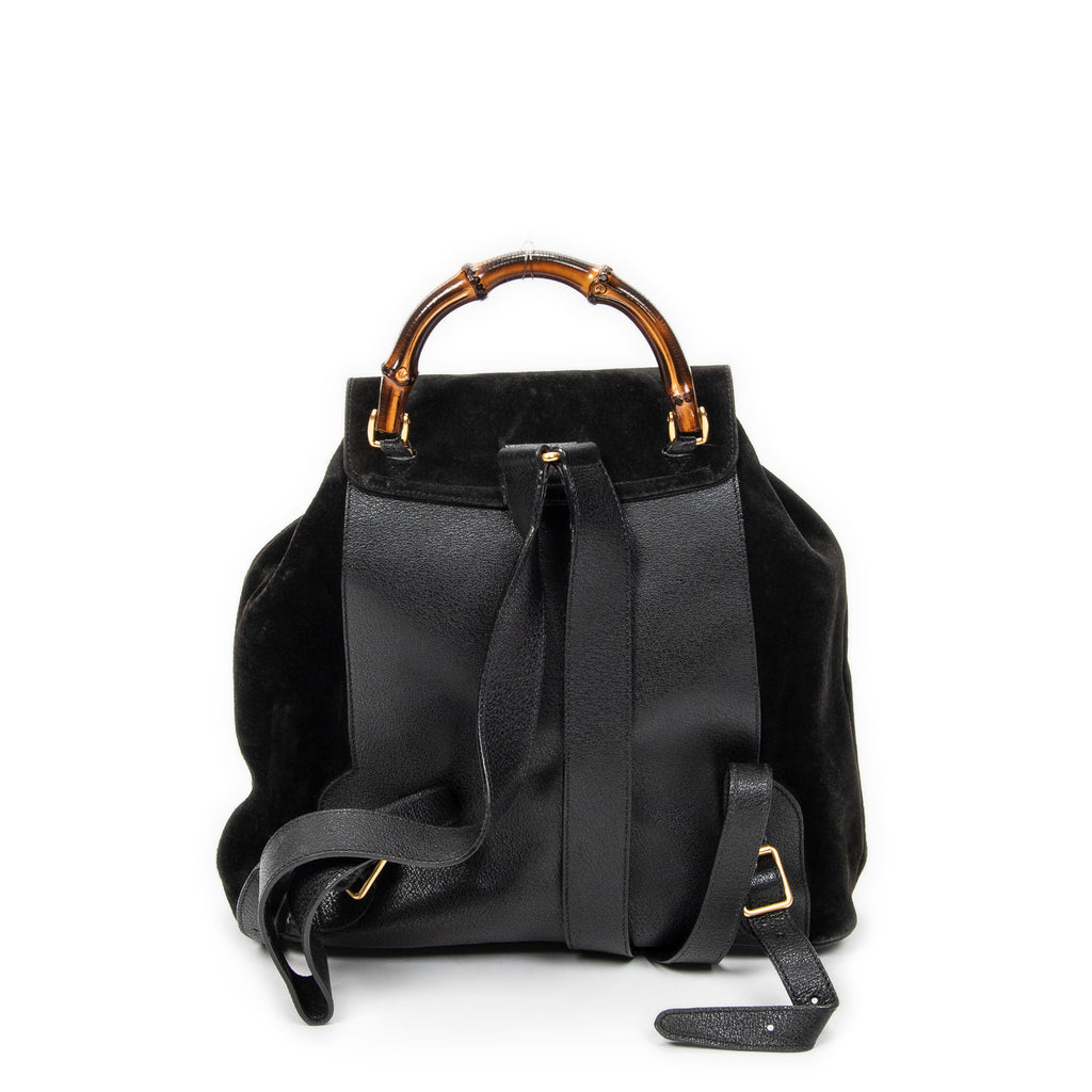 Mochila grande de bambú en piel de ante negra