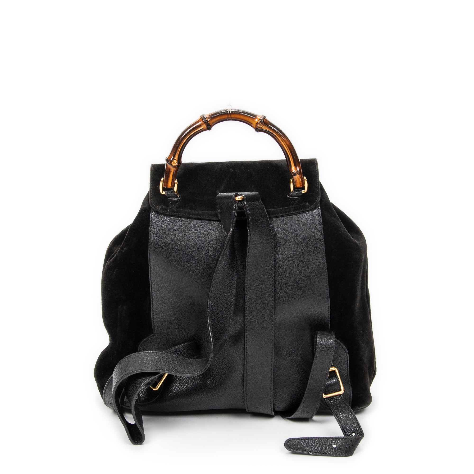 Mochila grande de bambú en piel de ante negra