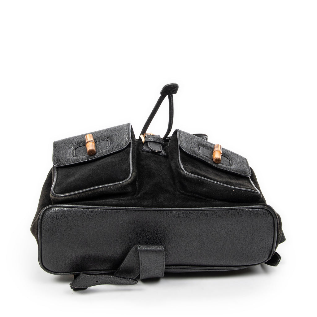 Mochila grande de bambú en piel de ante negra