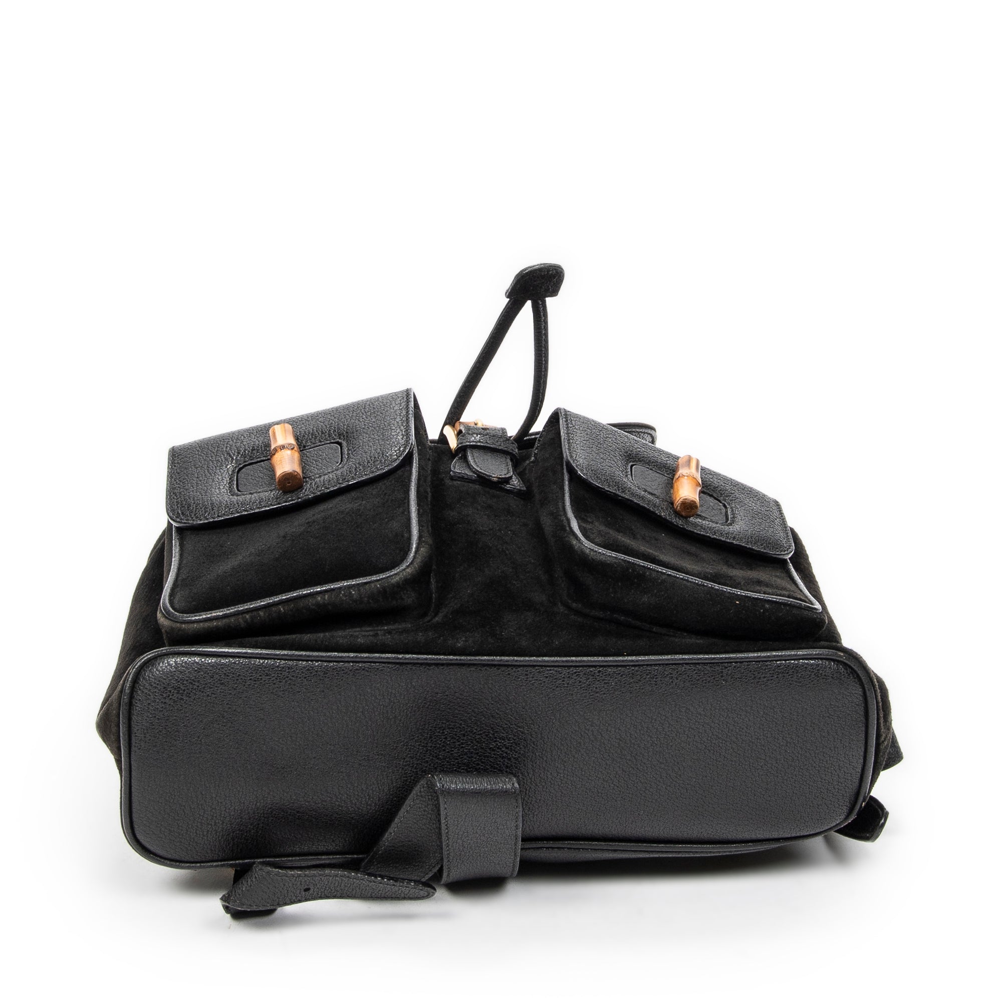 Mochila grande de bambú en piel de ante negra
