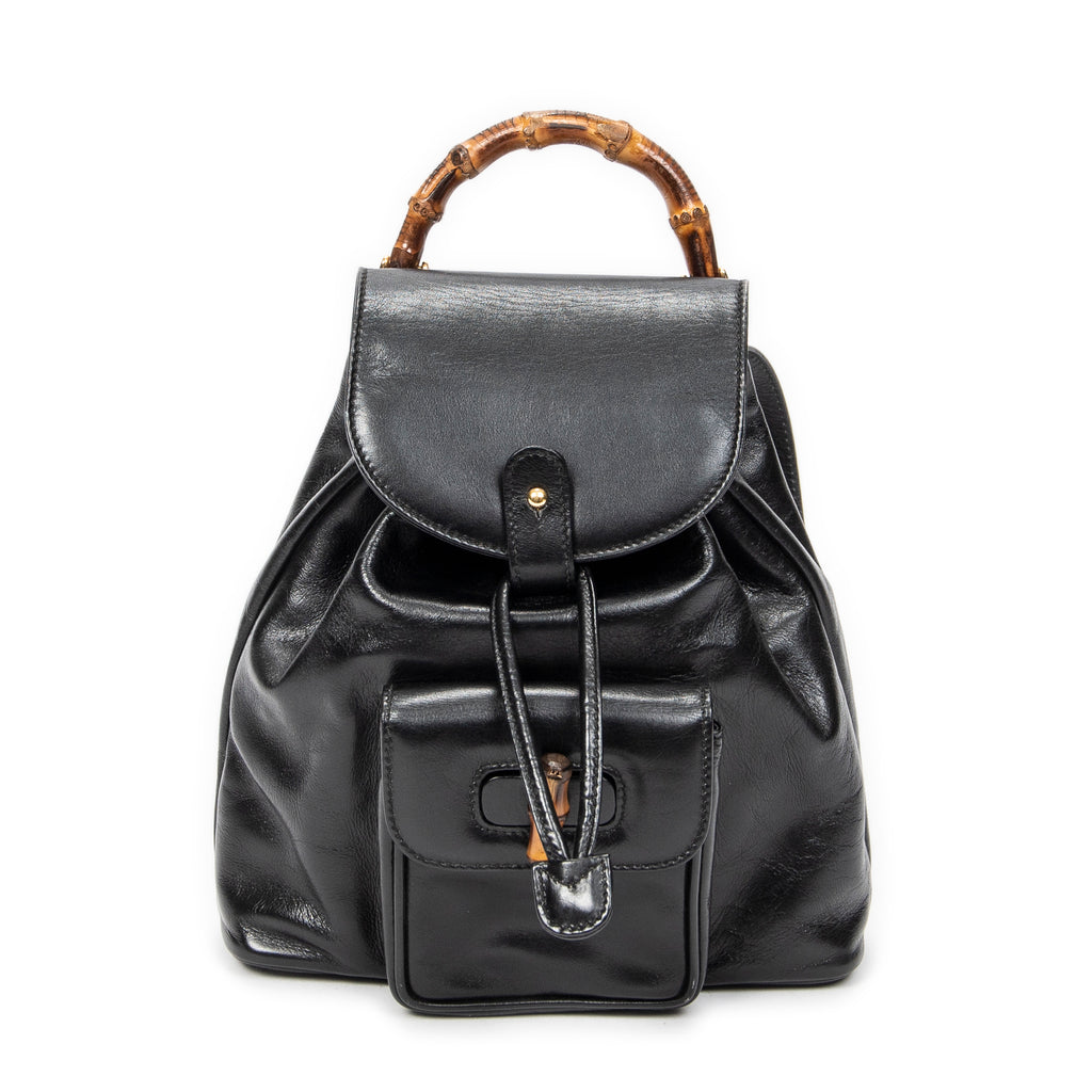 Backpack Mini Bamboo Backpack Black Calfskin Leather