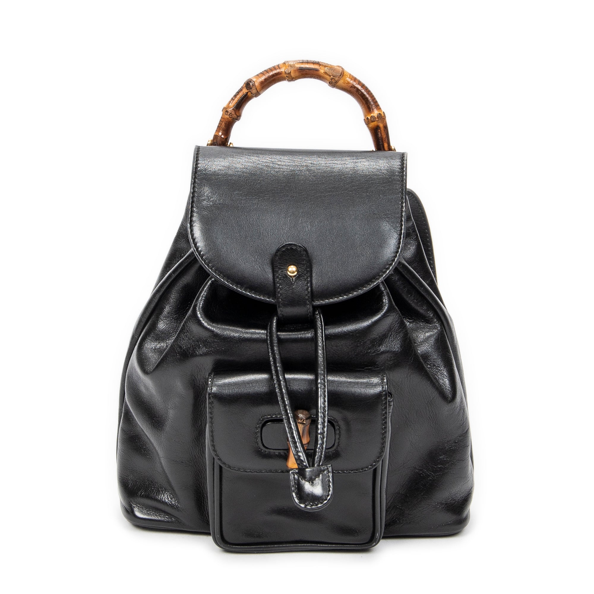 Backpack Mini Bamboo Backpack Black Calfskin Leather