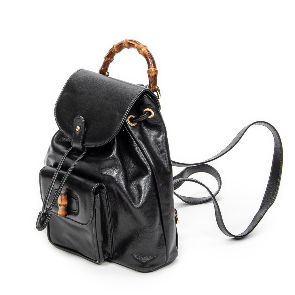 Backpack Mini Bamboo Backpack Black Calfskin Leather