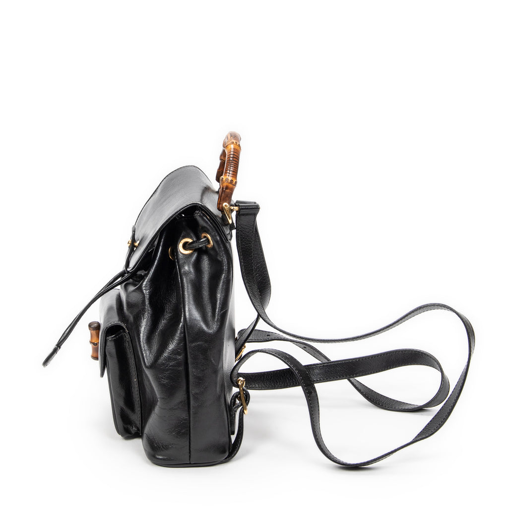 Backpack Mini Bamboo Backpack Black Calfskin Leather