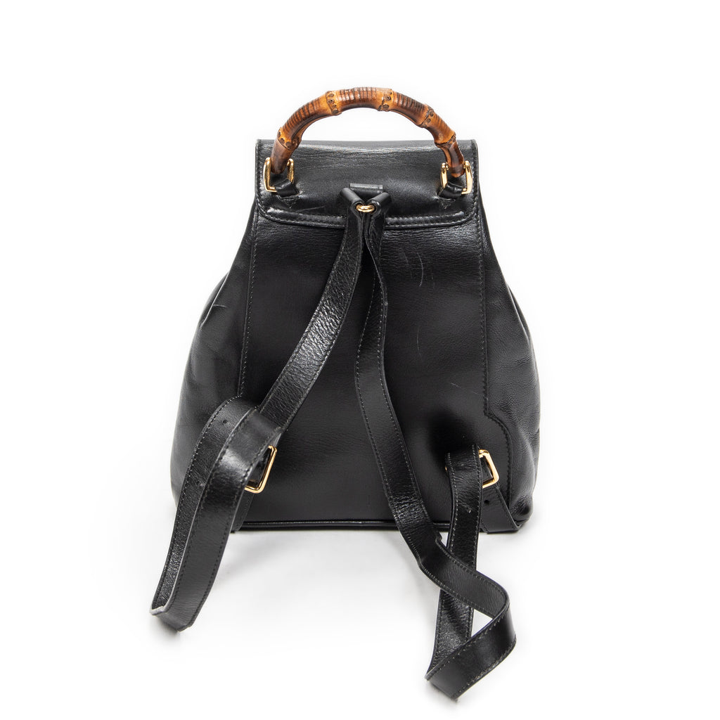 Backpack Mini Bamboo Backpack Black Calfskin Leather