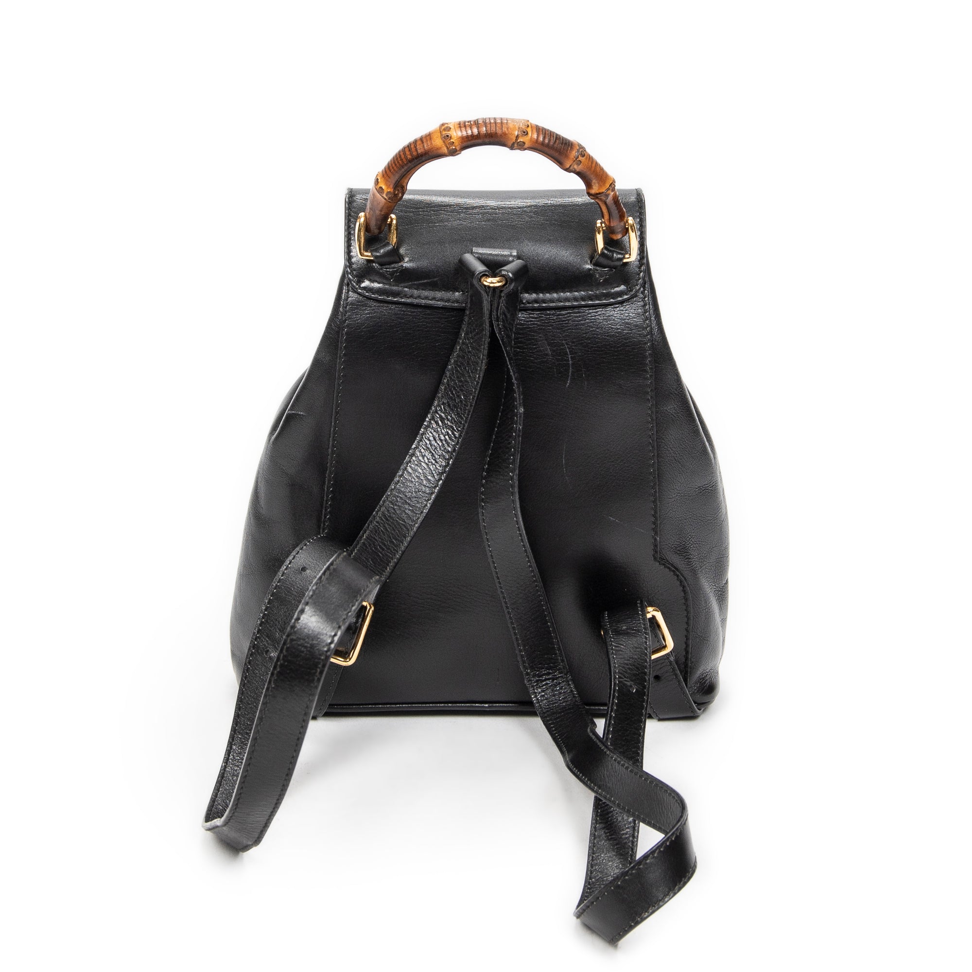Backpack Mini Bamboo Backpack Black Calfskin Leather