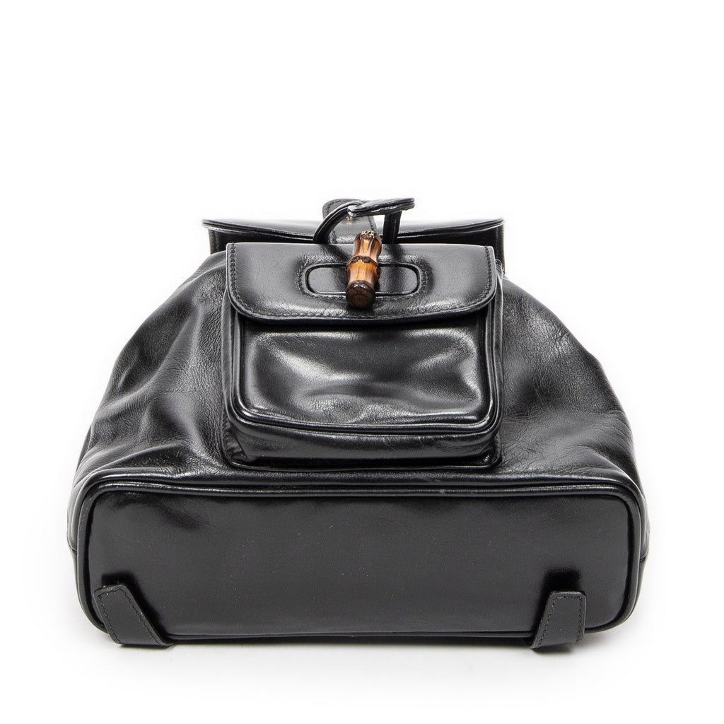Backpack Mini Bamboo Backpack Black Calfskin Leather