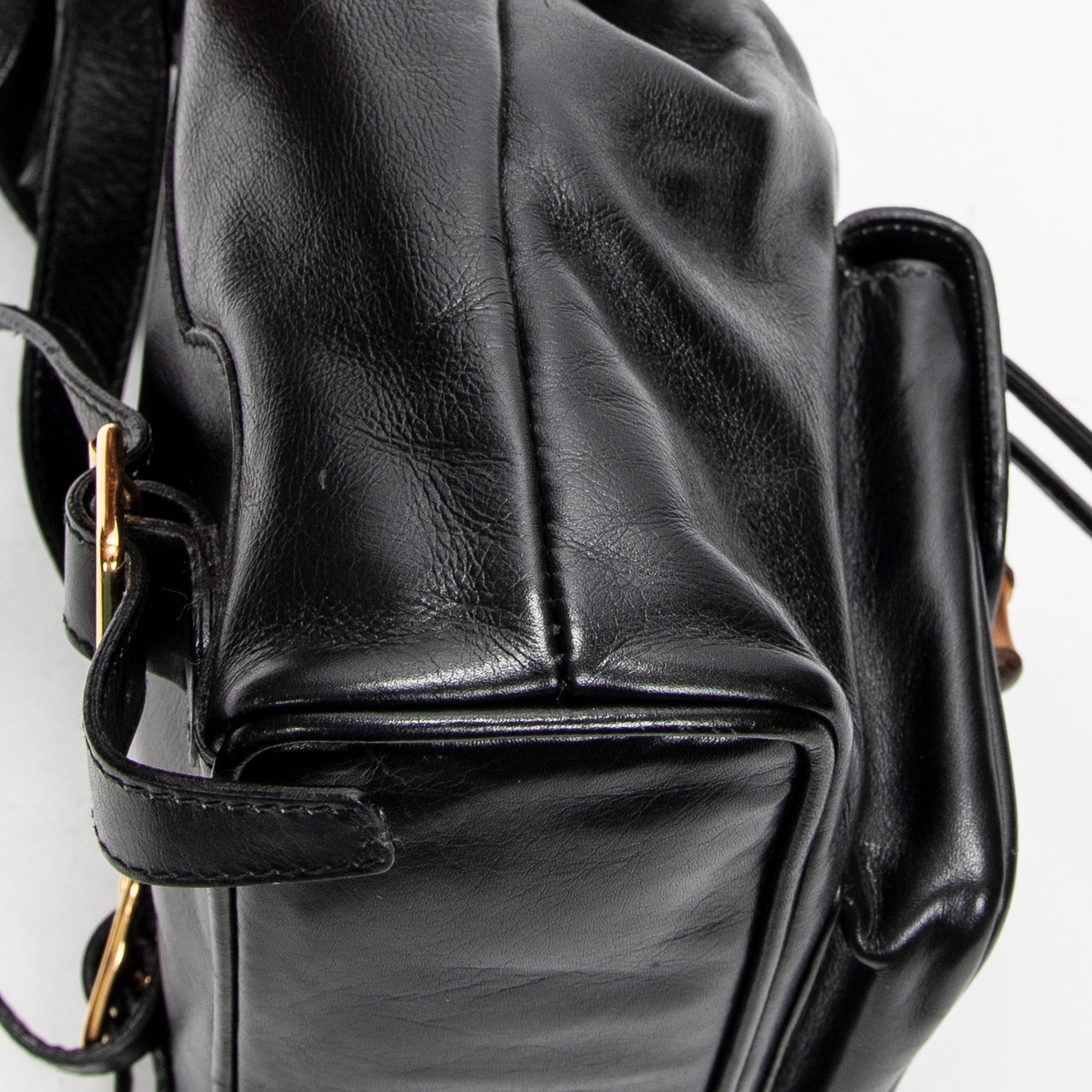 Backpack Mini Bamboo Backpack Black Calfskin Leather