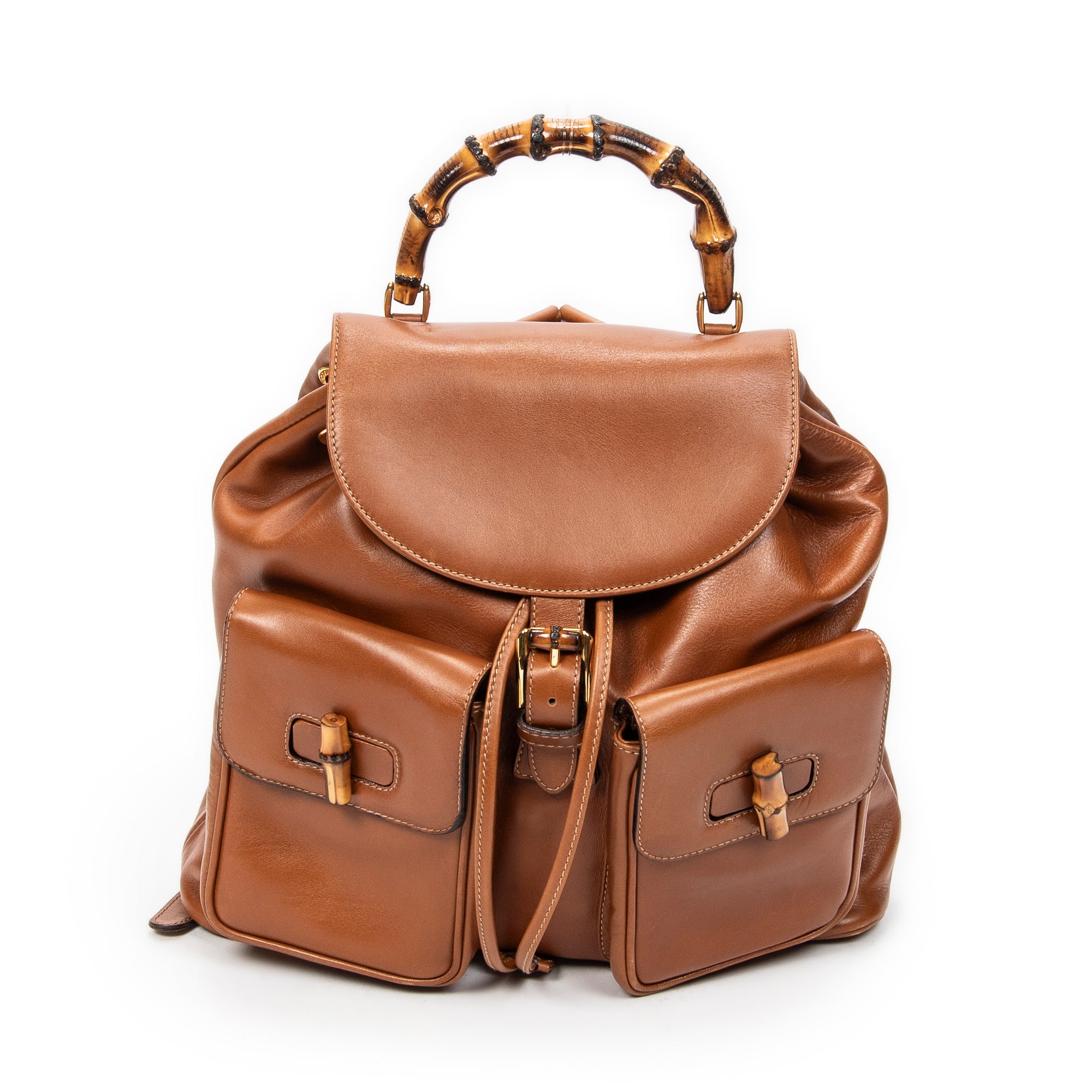 Backpack Large Bamboo Backpack Tan Calfskin Leather