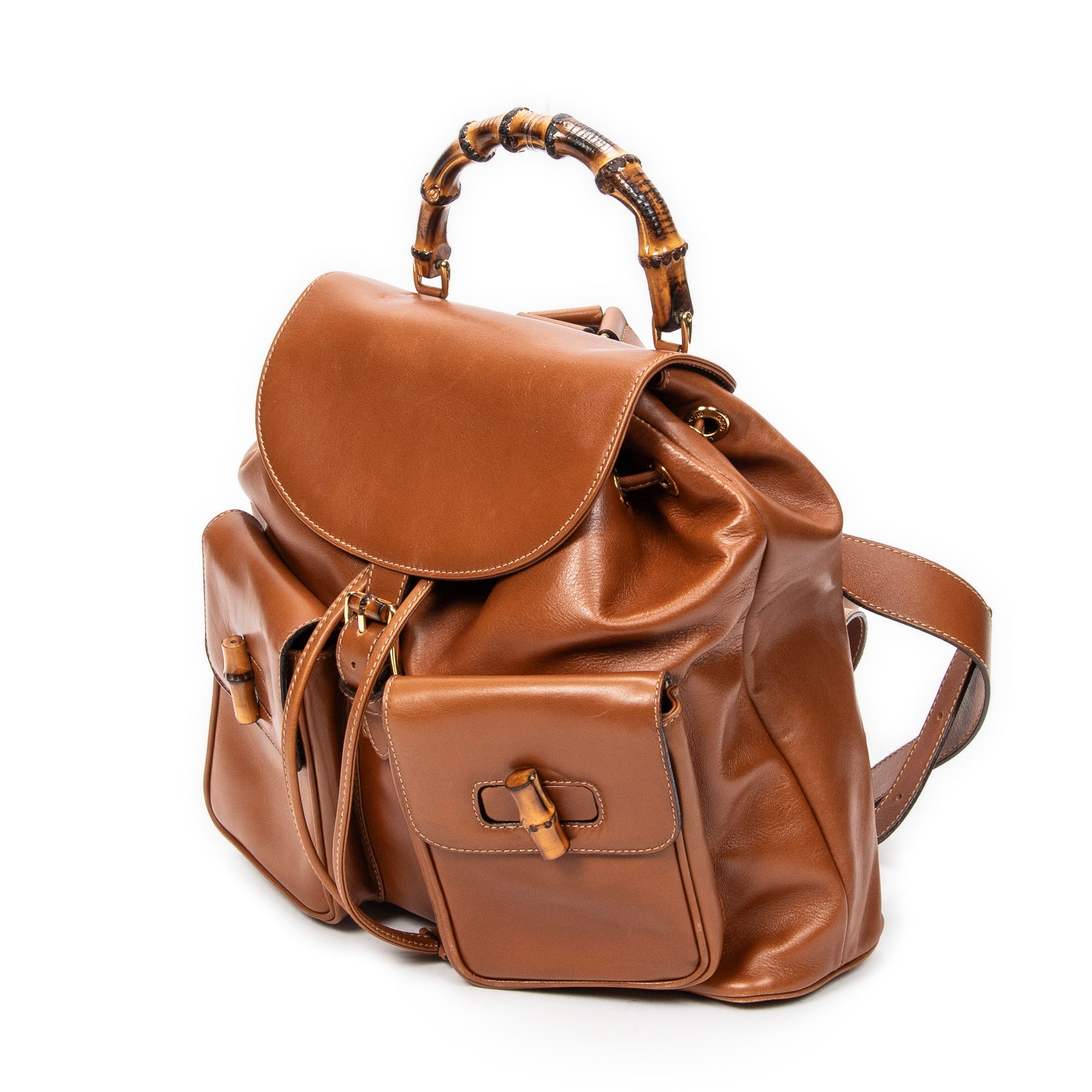 Backpack Large Bamboo Backpack Tan Calfskin Leather
