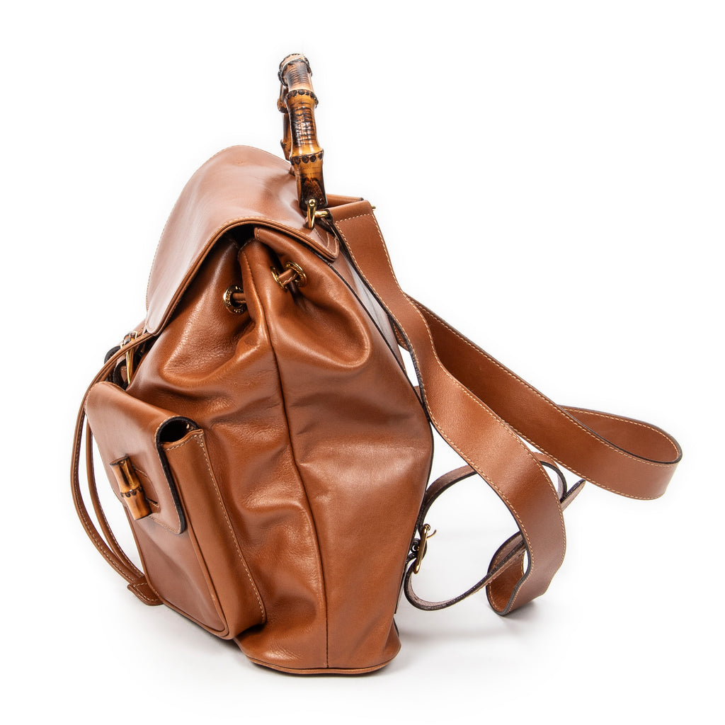 Backpack Large Bamboo Backpack Tan Calfskin Leather