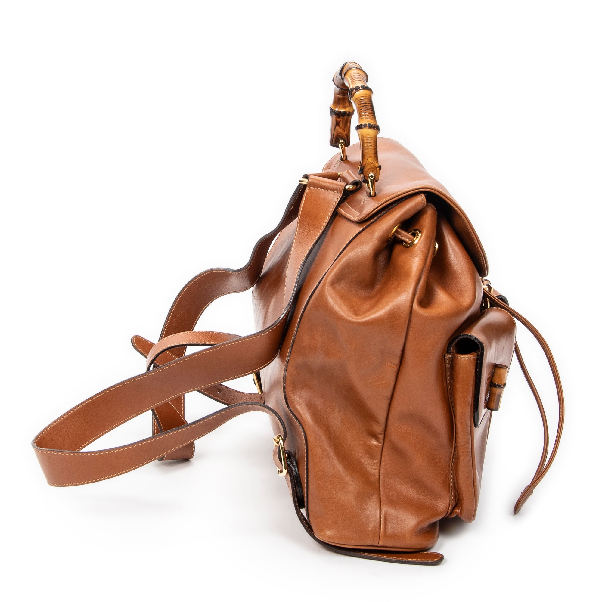 Backpack Large Bamboo Backpack Tan Calfskin Leather