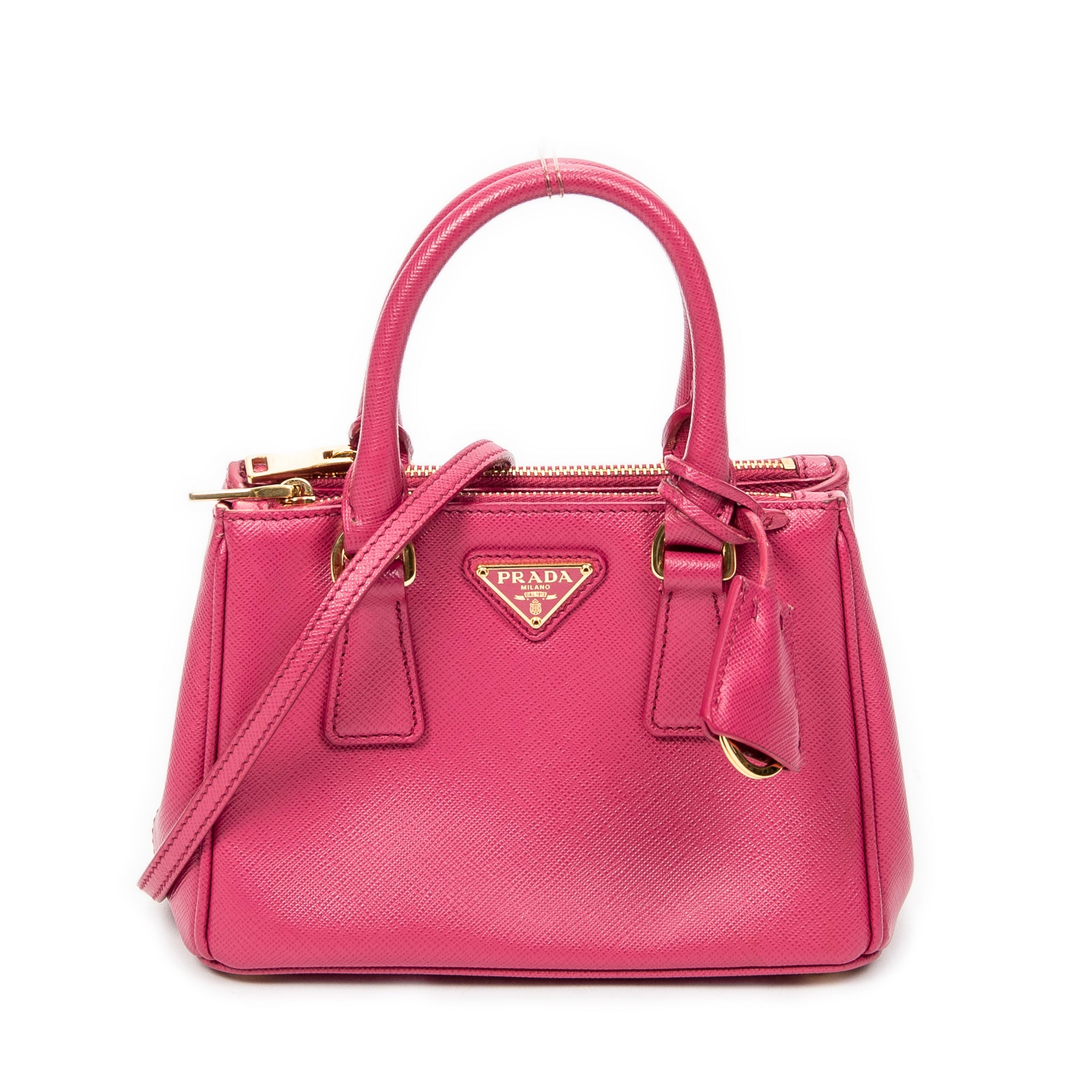 Bolso de Hombro Micro Galleria Doble Cremallera Piel Saffiano Rosa Fucsia