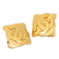 Pendientes de clip CC con diamantes, chapados en oro