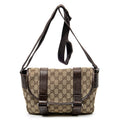 Shoulder Bag Double Buckle Flap Messenger Beige Monogrammed Canvas