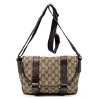 Shoulder Bag Double Buckle Flap Messenger Beige Monogrammed Canvas