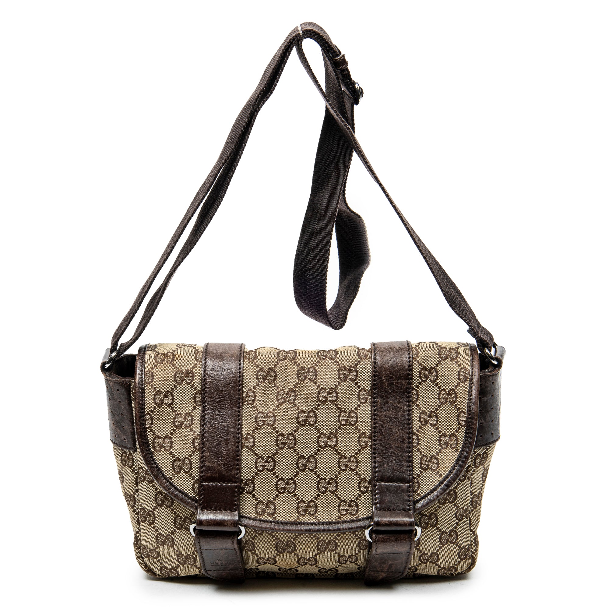 Shoulder Bag Double Buckle Flap Messenger Beige Monogrammed Canvas