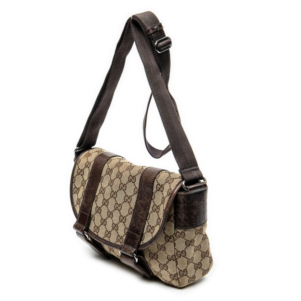 Shoulder Bag Double Buckle Flap Messenger Beige Monogrammed Canvas