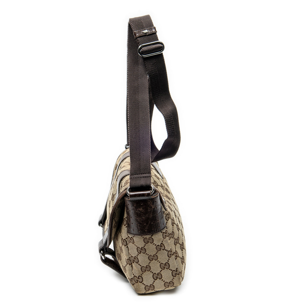 Shoulder Bag Double Buckle Flap Messenger Beige Monogrammed Canvas