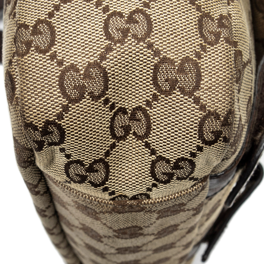 Shoulder Bag Double Buckle Flap Messenger Beige Monogrammed Canvas