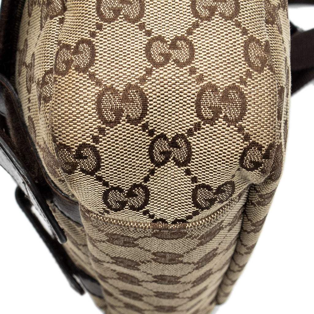Shoulder Bag Double Buckle Flap Messenger Beige Monogrammed Canvas