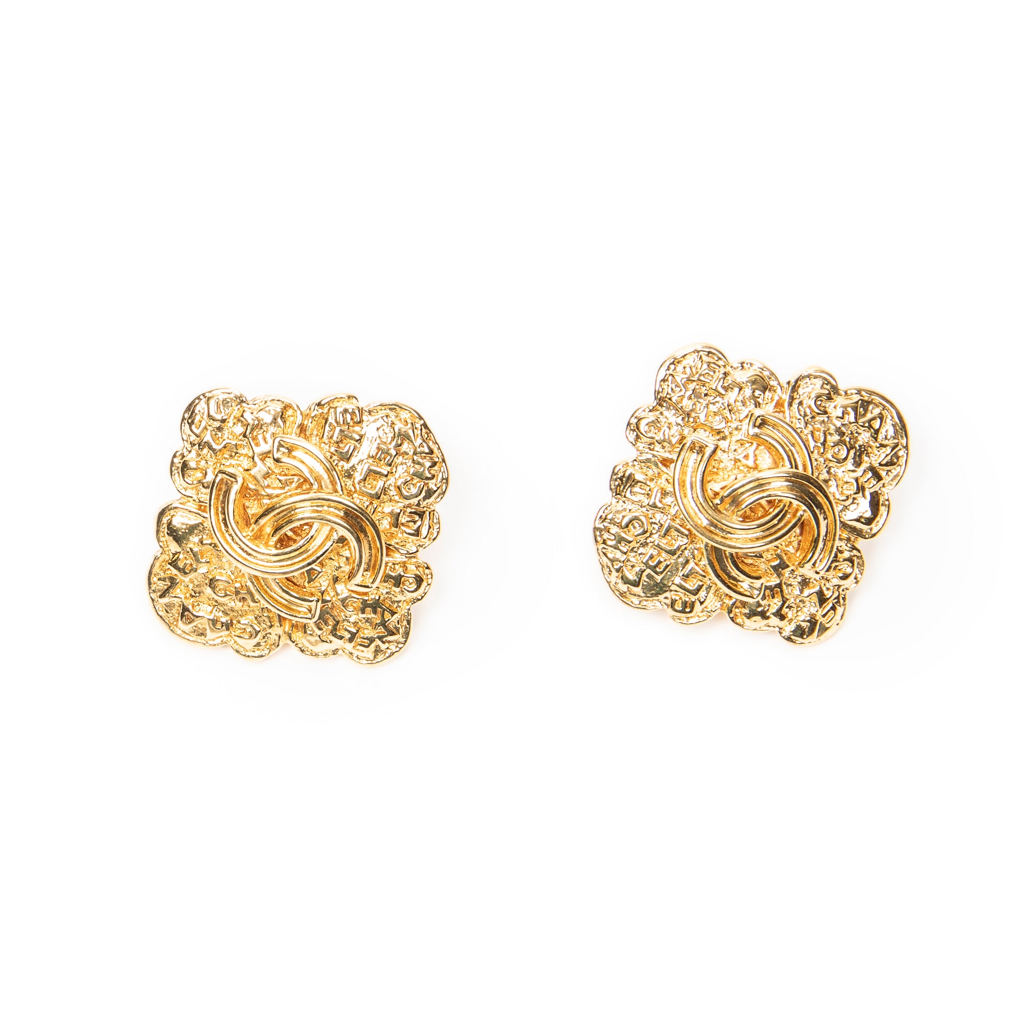 Pendientes CC Diamond Clip On Dorados Bañados en Oro