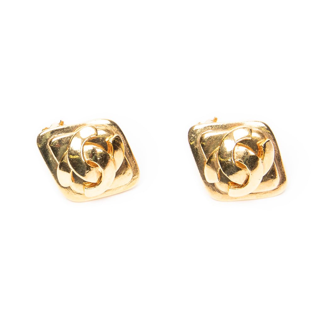 Earrings CC Diamond-shaped Clip On Earrings Gold Gold Plated