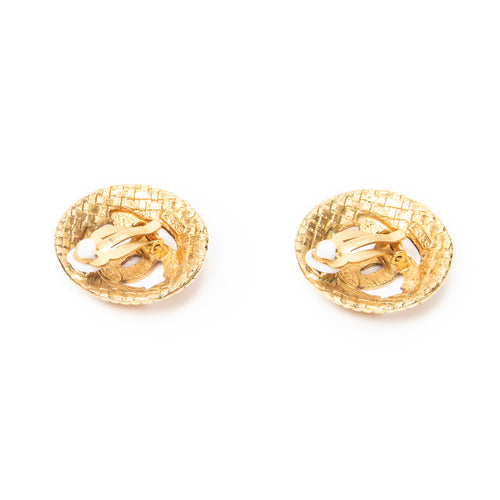 Pendientes CC Acolchados Redondos de Clip Dorados Baño en Oro