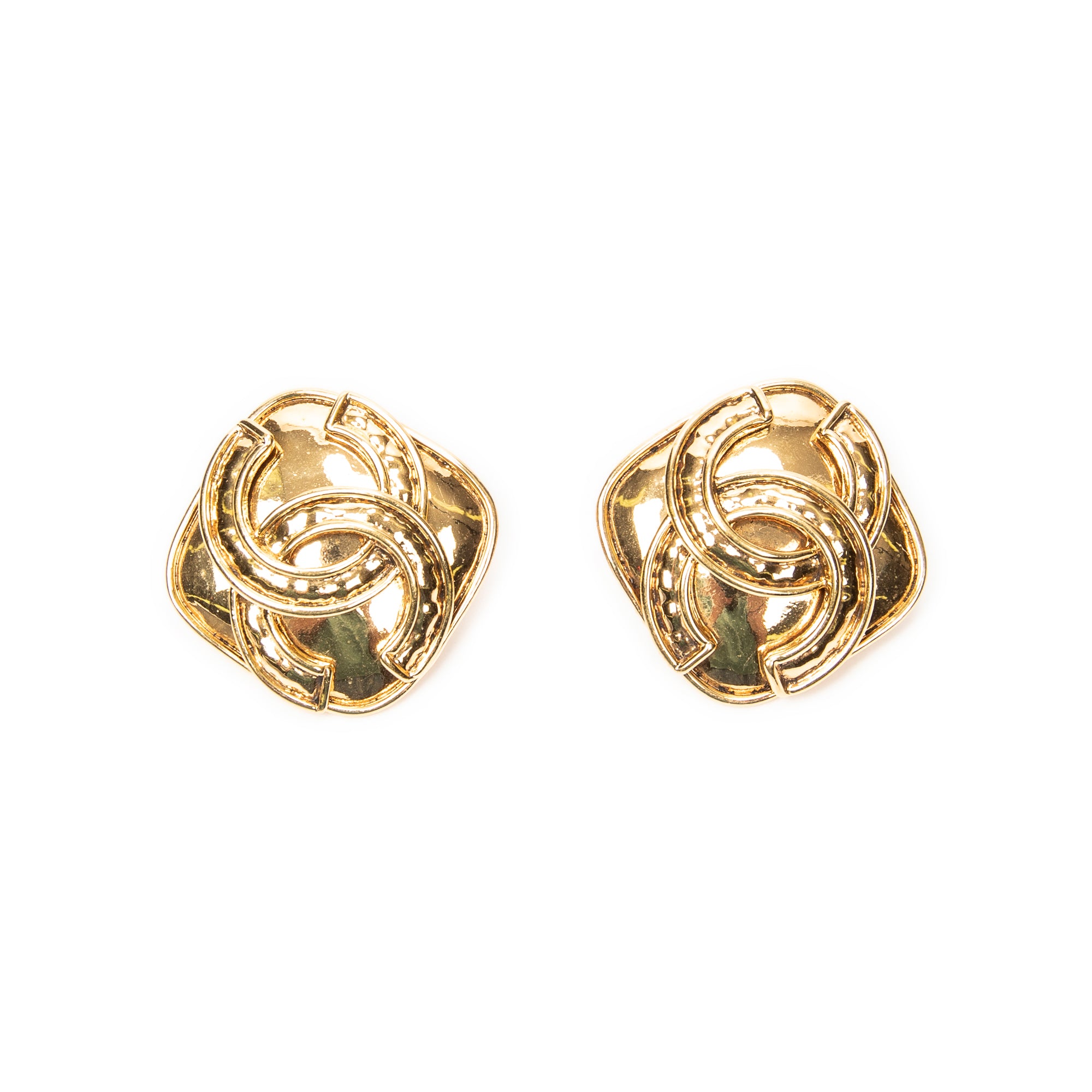 Pendientes CC con forma de diamante de clip dorados bañados en oro