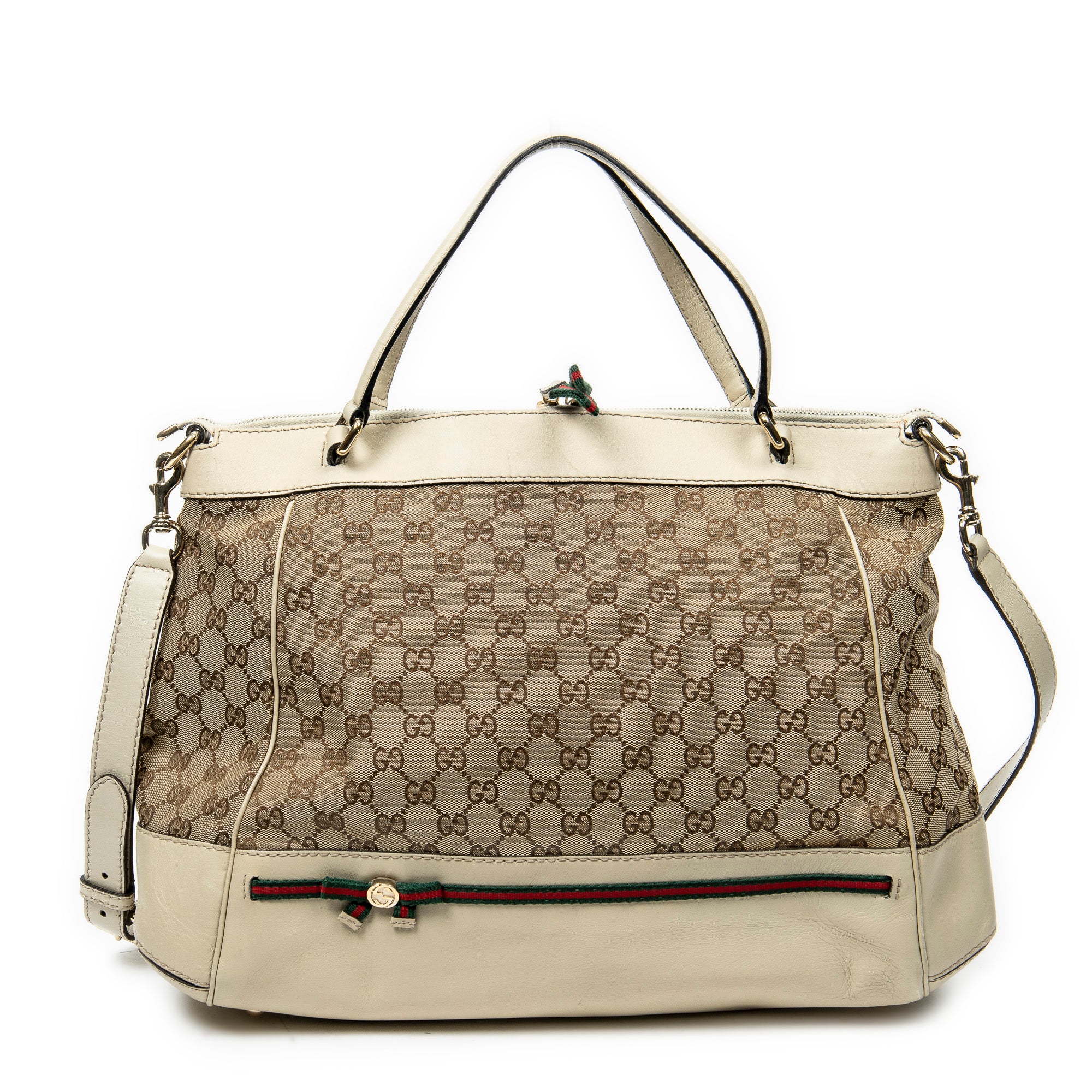 Shoulder Bag Large Web Mayfair Top Handle Beige Monogrammed Canvas